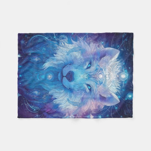 Wolf Blau Magie Sternenhimmel Zauber Fleecedecke (Vorderseite (Horizontal))
