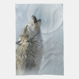 Wolf-blauer Mond-Amerikaner MoJo Geschirrtuch