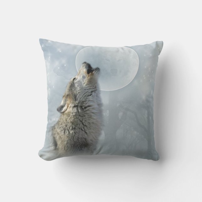 Wolf-blauer Mond-Amerikaner MoJo Kissen (Vorderseite)