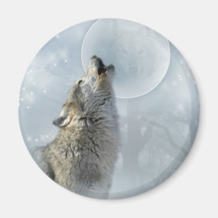 Wolf-blauer Mond Magnet