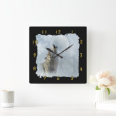 Wolf-blauer Mond Quadratische Wanduhr (Zuhause)