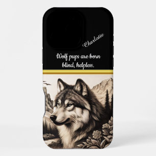 Wolf blickt auf ruhige Berge und Wälder iPhone 16 Pro Max Hülle