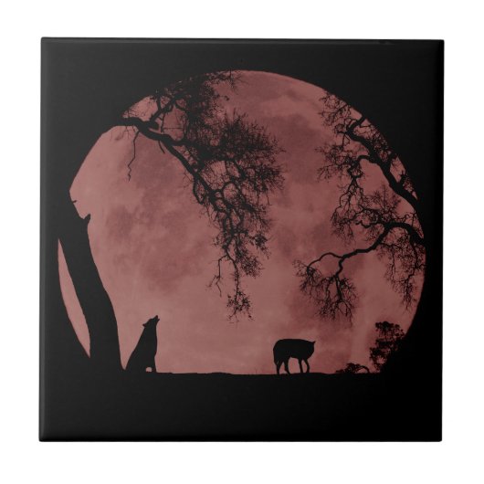 Wolf Blood Moon Wohngestaltung Fliese (Vorderseite)