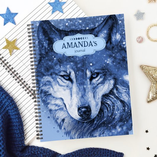 Wolf Blue Celestial Cosmic Stars Soziale Angst Notizblock