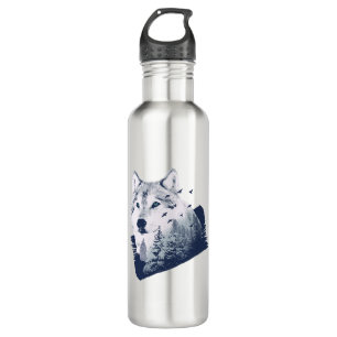 Wolf Blue Forest Grunge Edelstahlflasche