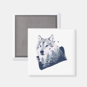 Wolf Blue Forest Grunge Magnet (Vorderseite/Rückseite)
