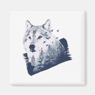 Wolf Blue Forest Grunge Magnet