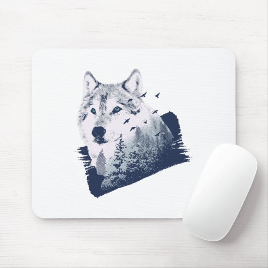 Wolf Blue Forest Grunge Mousepad (Mit Mouse)