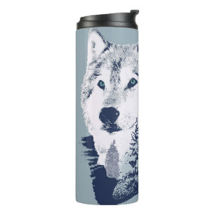 Wolf Blue Forest Grunge Thermosbecher