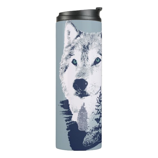Wolf Blue Forest Grunge Thermosbecher (Nach links gedreht)