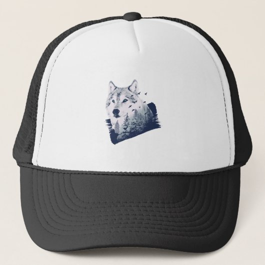 Wolf Blue Forest Grunge Truckerkappe (Vorderseite)