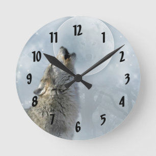 Wolf Blue Moon Runde Wanduhr