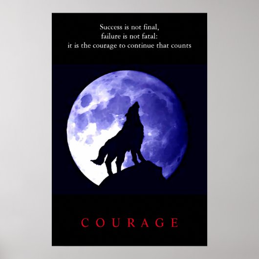 Wolf Blue Night Motivierend Courage Poster (Vorne)