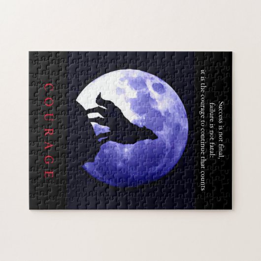 Wolf Blue Night Motivierend Courage Puzzle (Horizontal)