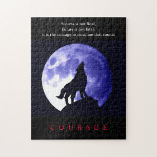 Wolf Blue Night Motivierend Courage Puzzle