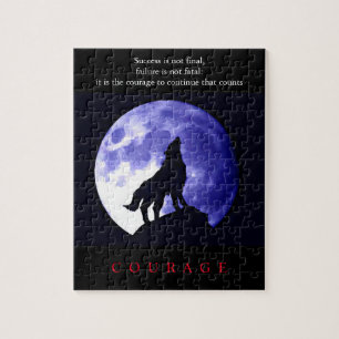 Wolf Blue Night Motivierend Courage Puzzle