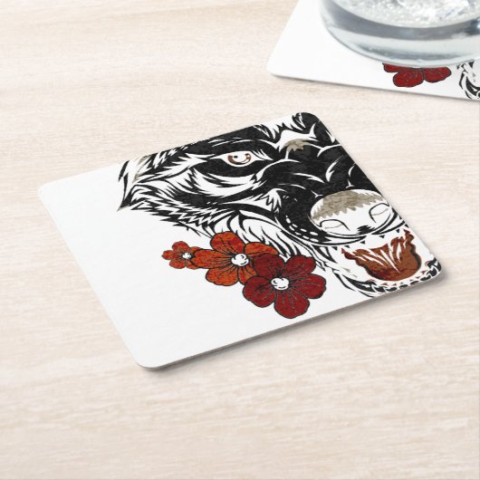 Wolf Blume Tatoo Vintag Rechteckiger Pappuntersetzer (angewinkelt)