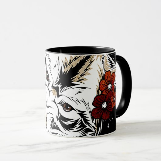 Wolf Blume Tatoo Vintag Tasse (VorderseiteRechts)