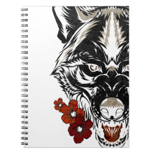 Wolf Blume Tatoo Vintages Muster Notizblock