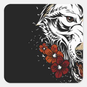 Wolf Blumen Tattoo Vintage Quadratischer Aufkleber