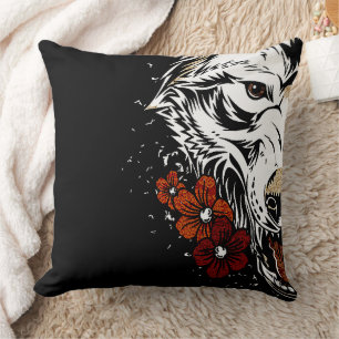 Wolf Blumen Tattoo Vintage Wurf Kissen