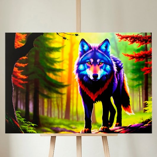Wolf Bright Forest Animal Neon Dawn Wild Leinwanddruck