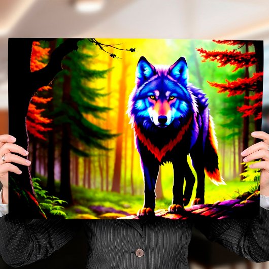 Wolf Bright Forest Animal Neon Dawn Wild Poster