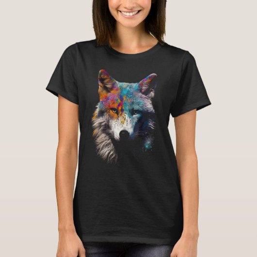 Wolf buntes Tiermotiv T-Shirt (Vorderseite)