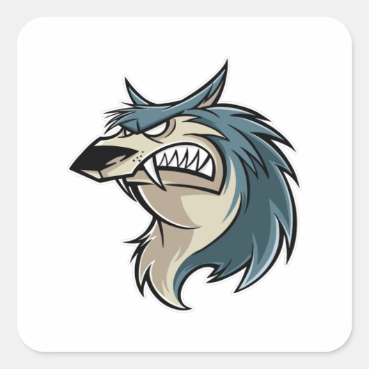 Wolf Cartoon Quadratischer Aufkleber (Vorderseite)
