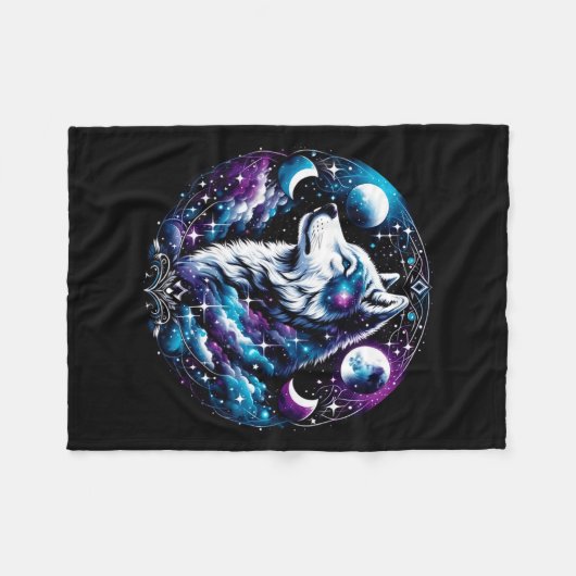 Wolf Celestial Dream Night Howling Moon Funny Wolv Fleecedecke (Vorderseite (Horizontal))