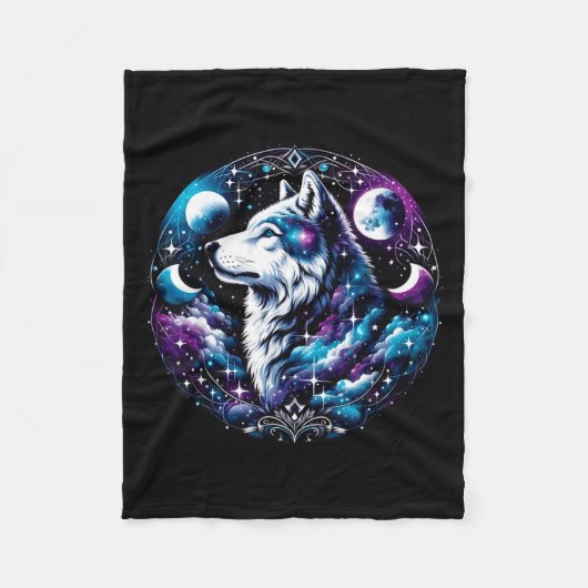 Wolf Celestial Dream Night Howling Moon Funny Wolv Fleecedecke (Vorderseite)