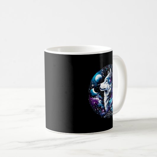 Wolf Celestial Dream Night Howling Moon Funny Wolv Kaffeetasse (VorderseiteRechts)