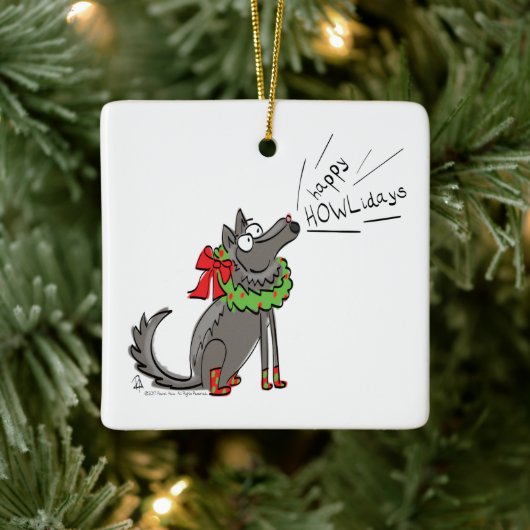 Wolf Christmas Funny Niedlich Kids Keramikornament (Baum)