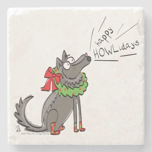 Wolf Christmas Funny Niedlich Kids Steinuntersetzer (Vorderseite)