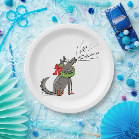 Wolf Christmas Happy Howlidays Funny Pappteller (Party)