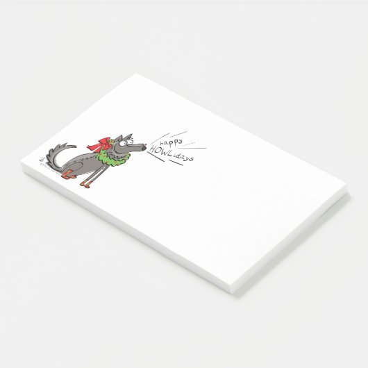 Wolf Christmas Happy Howlidays Funny Post-it Klebezettel (angewinkelt)