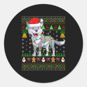 Wolf Christmas Lights Funny Santa Ugly Sweaters Cu Runder Aufkleber (Vorderseite)