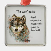 Wolf Code Inspiration Wasserfarbe Wildtier Ornament Aus Metall (Vorne)