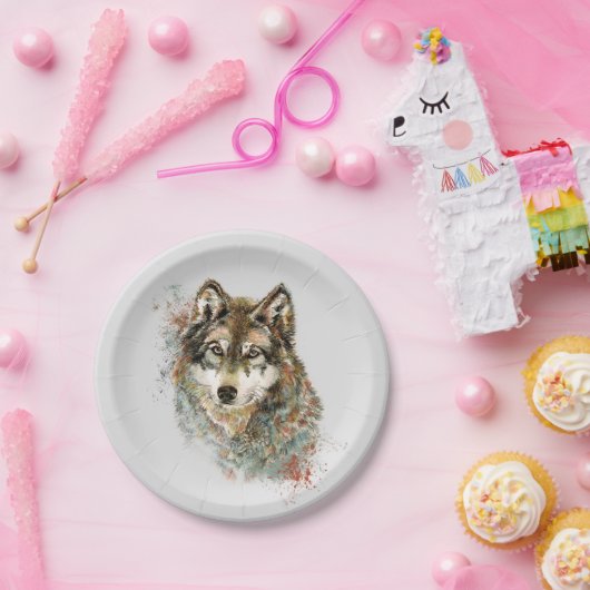 Wolf Code Inspiration Wasserfarbe Wildtier Pappteller (Party)