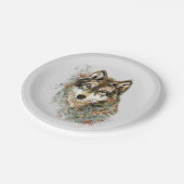 Wolf Code Inspiration Wasserfarbe Wildtier Pappteller (Schrägansicht)