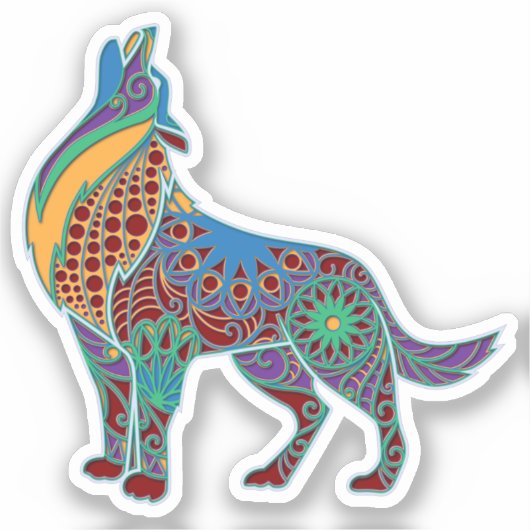 Wolf Colorful Mandala Animal Aufkleber (Vorderseite)