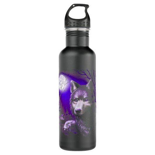 Wolf Cool Wolves Forest Tree Moon Edelstahlflasche (Vorderseite)