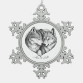 Wolf Couple Schneeflocken Zinn-Ornament (Vorderseite)