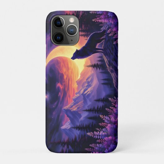 Wolf Crescent Moon Lavender Sunset Case-Mate iPhone Hülle (Rückseite)