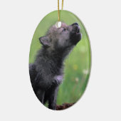 Wolf Cub Howling Keramikornament (Links)
