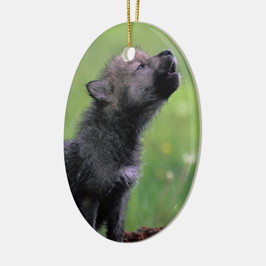 Wolf Cub Howling Keramikornament (Links)