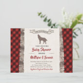 Wolf Cub Kariert Winter Forest Baby Dusche für Jun Einladung (Stehend Vorderseite)