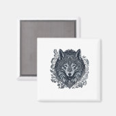 Wolf Cubism Tribal Art Magnet (Vorderseite/Rückseite)