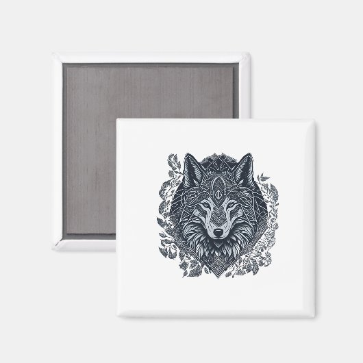 Wolf Cubism Tribal Art Magnet (Vorderseite/Rückseite)
