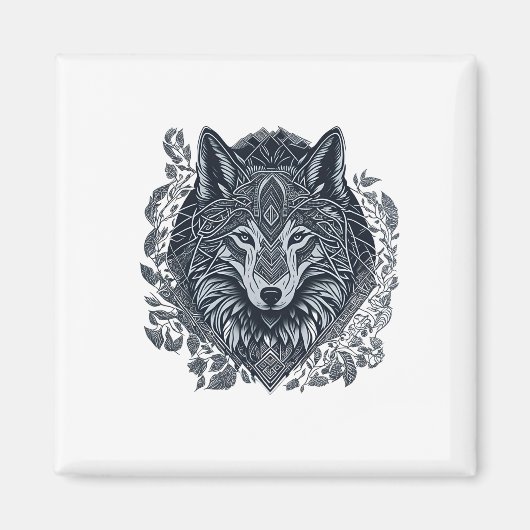 Wolf Cubism Tribal Art Magnet (Vorne)